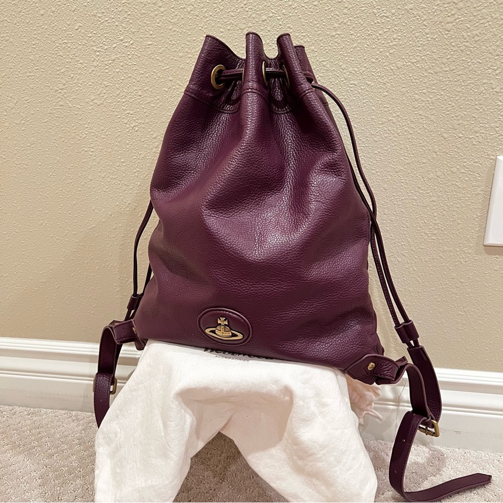 Vintage Vivienne Westwood Drawstring Leather Backpack. Purple-ish Burgundy